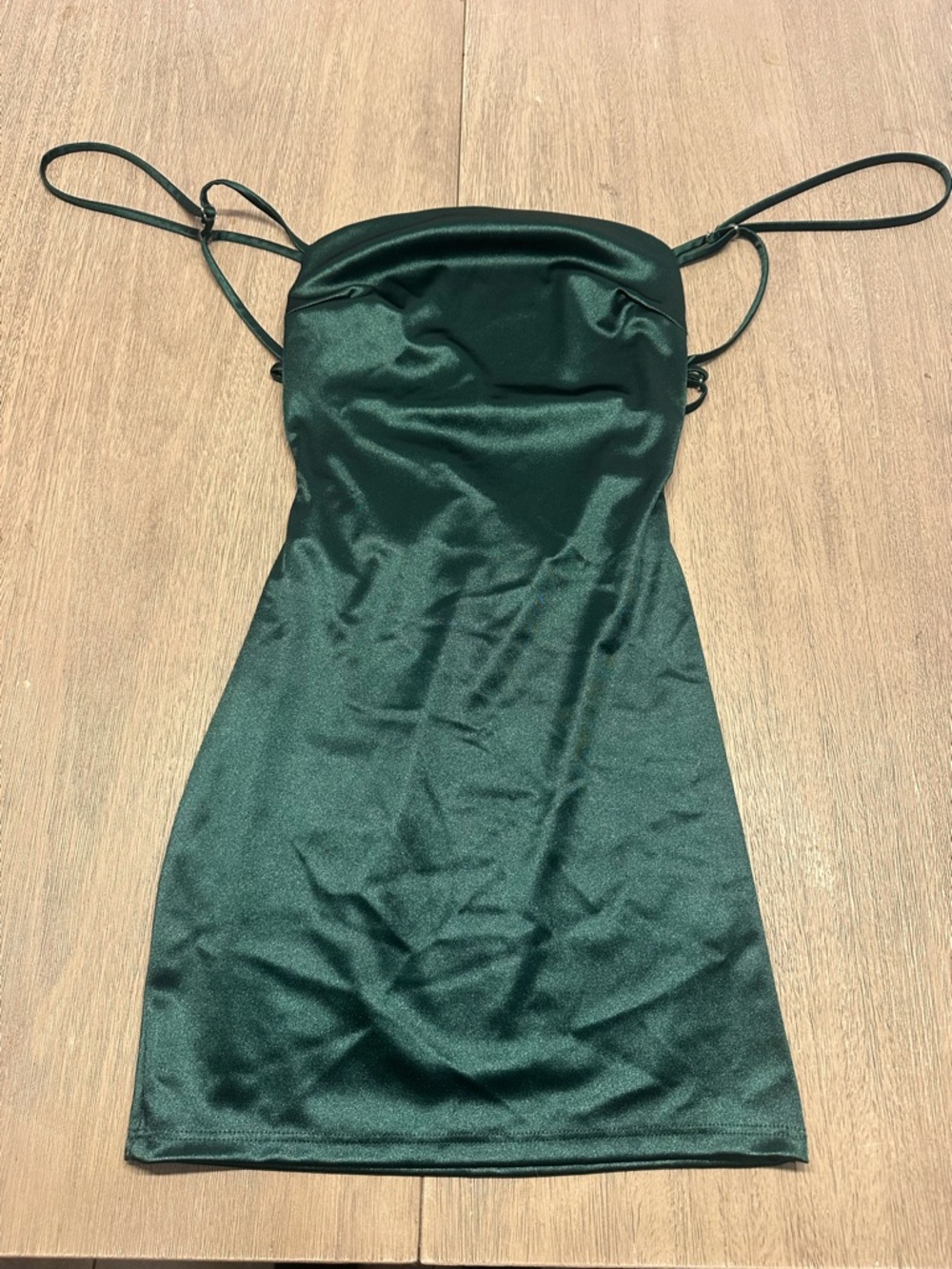 Satin Mini Slip Dress in Dark Green